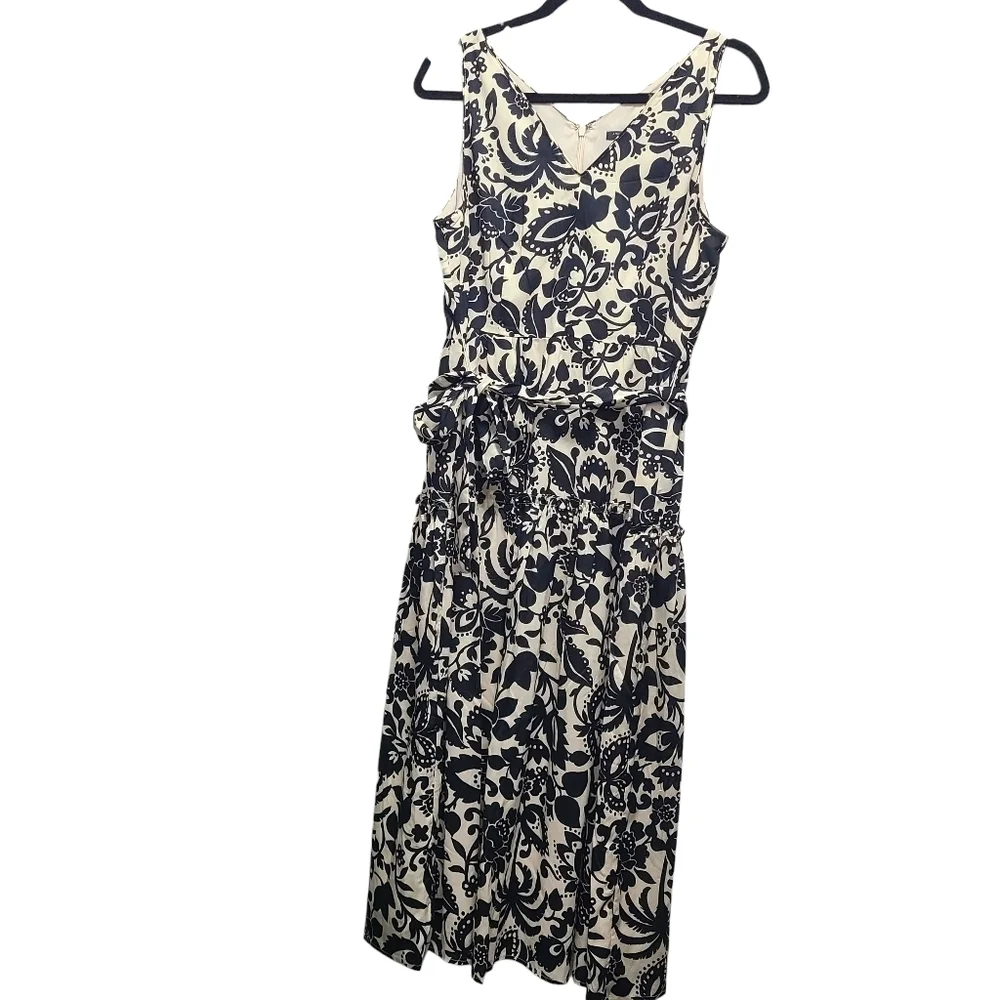 Ann Taylor Monochrome Floral‎ Sleeveless Midi Dress 8P